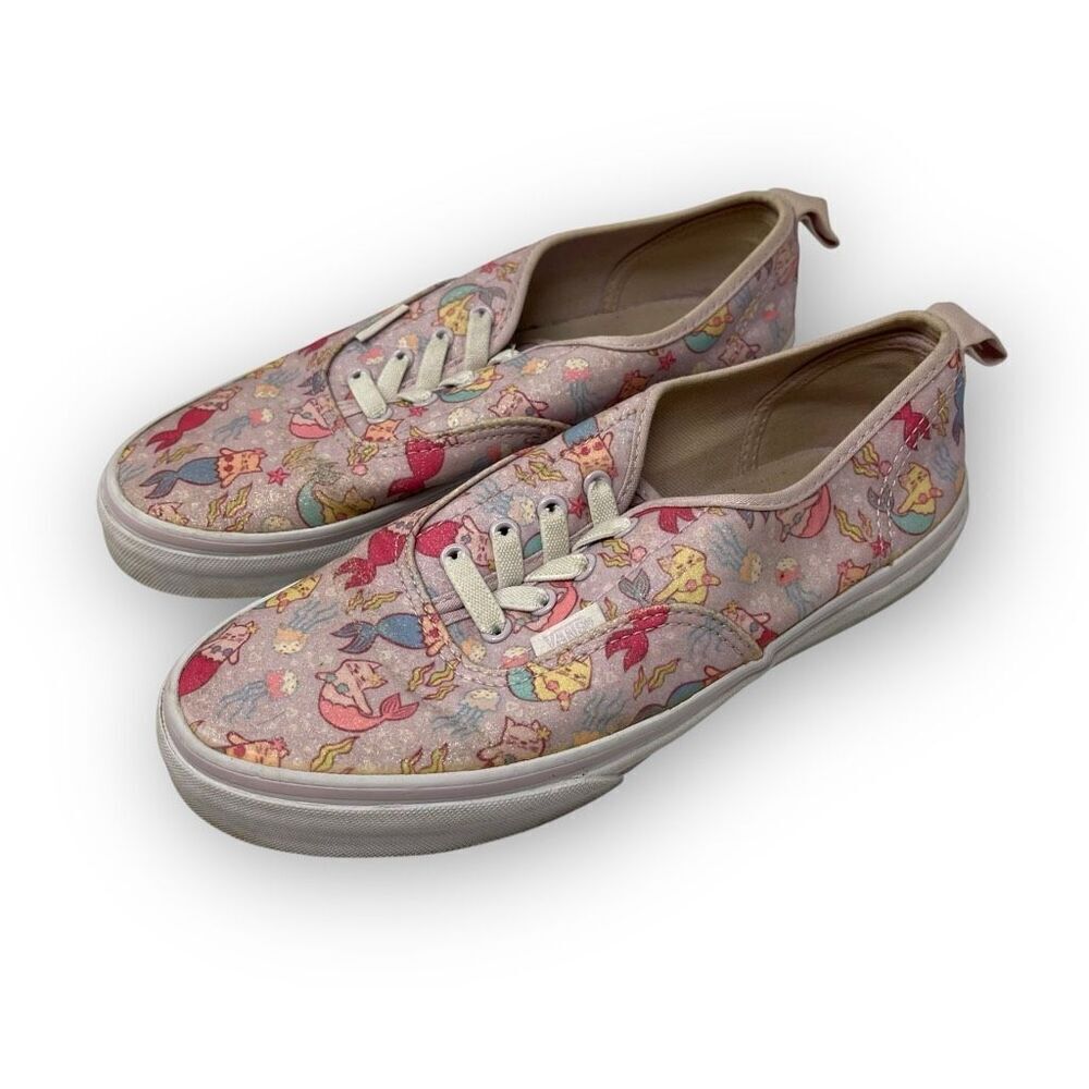 Vans Classic Slip On Elastic Lace Pink Kitten Mermaid Cats Youth 6 Women’s 7.5